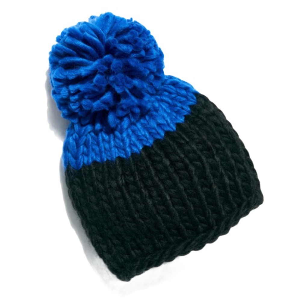 Free People Black and Blue Pom-Pom Hat
